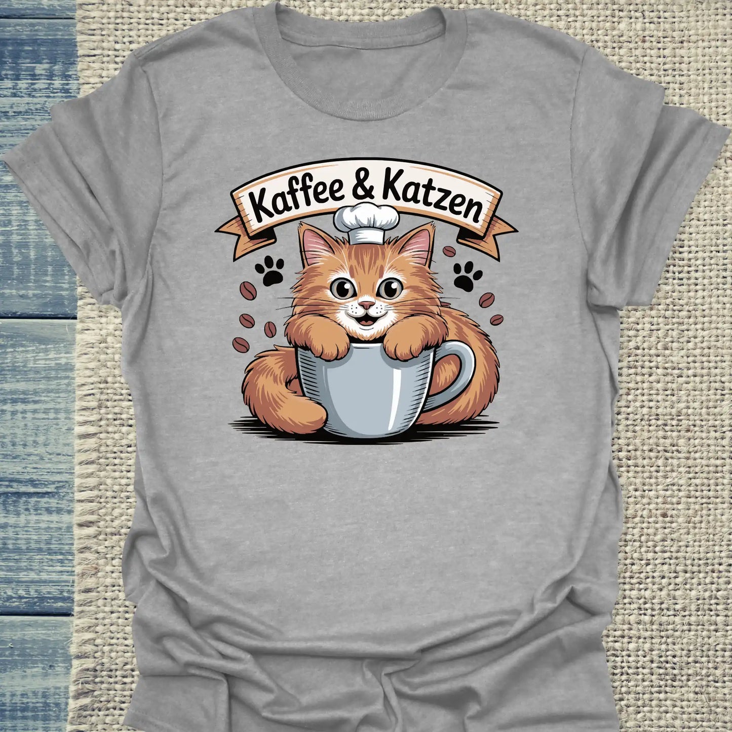 T-Shirt - Kaffee und Katzen - Unisex - Katze & Kaffee Grau
