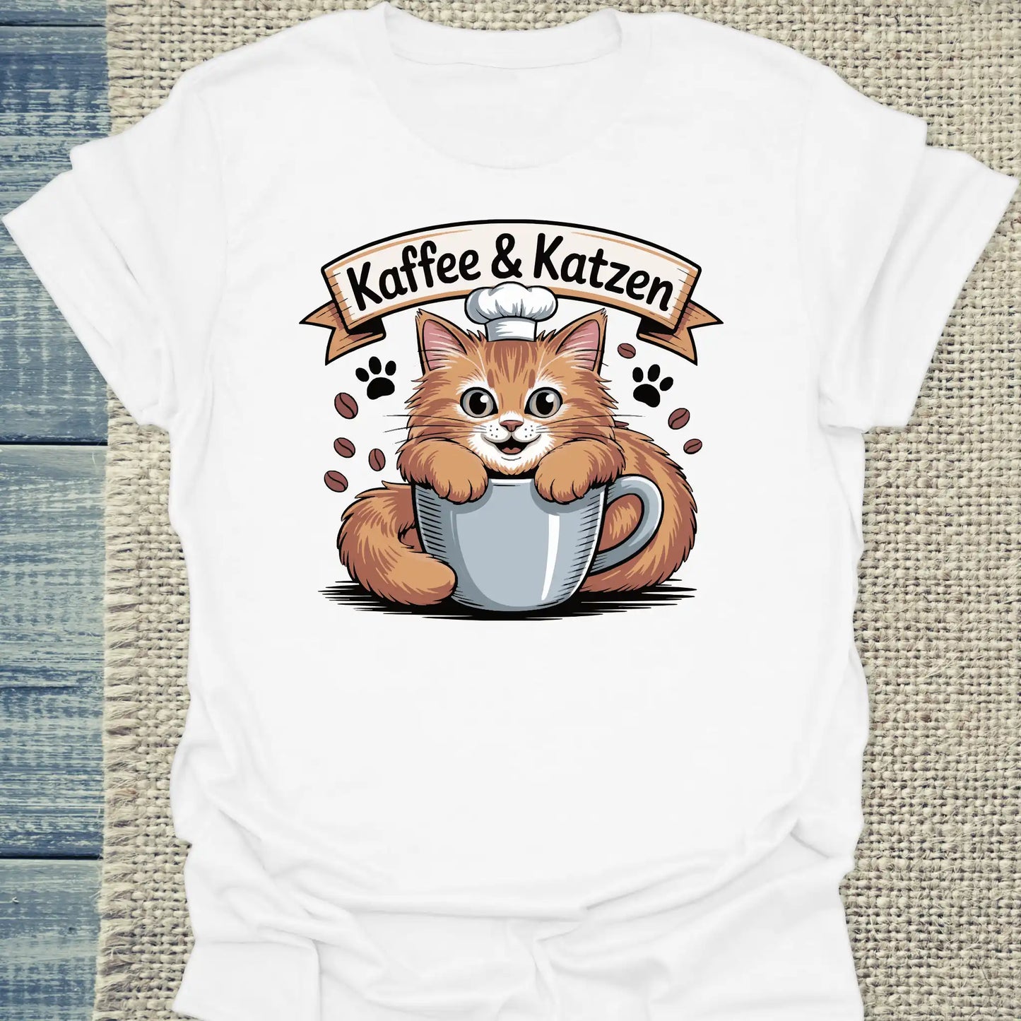 T-Shirt - Kaffee und Katzen - Unisex - Katze & Kaffee Weiß