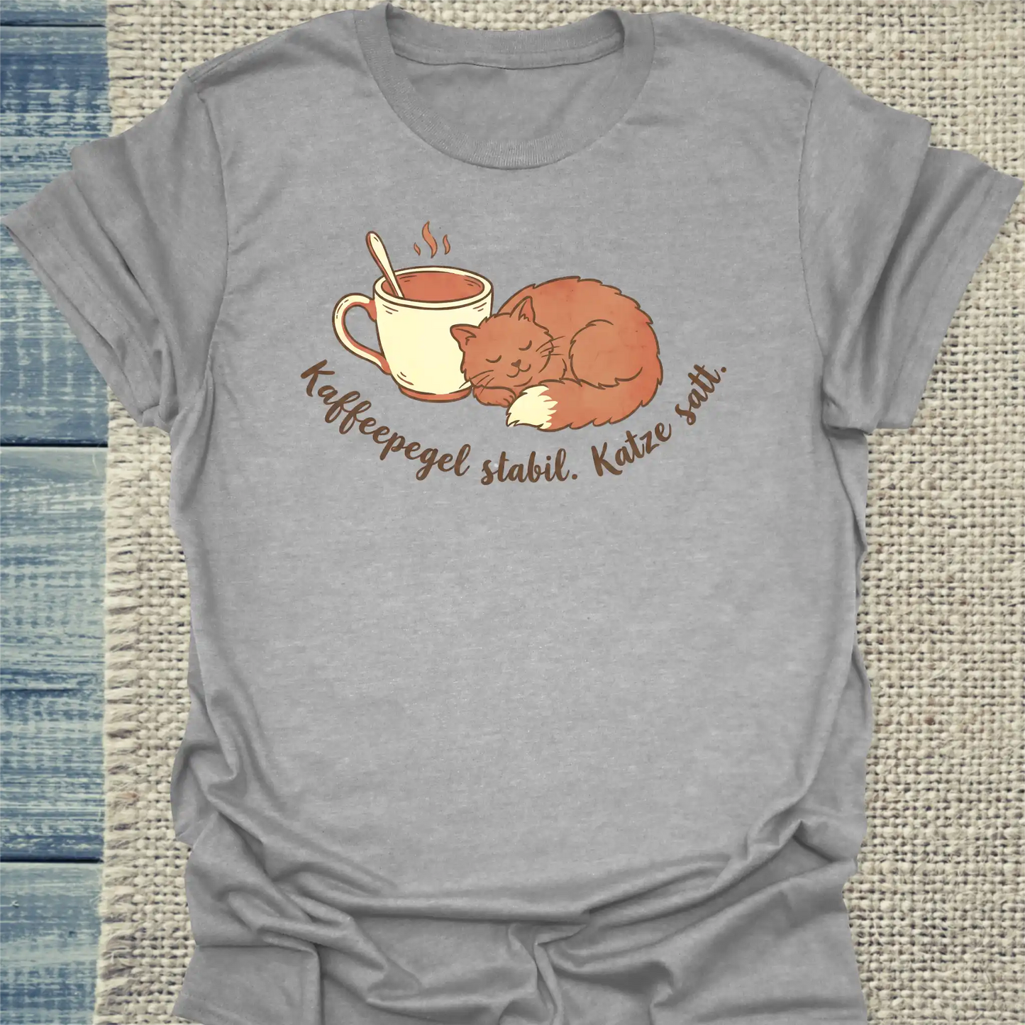 T-Shirt - Kaffeepegel stabil. Katze satt. - Unisex - Katze & Kaffee Grau