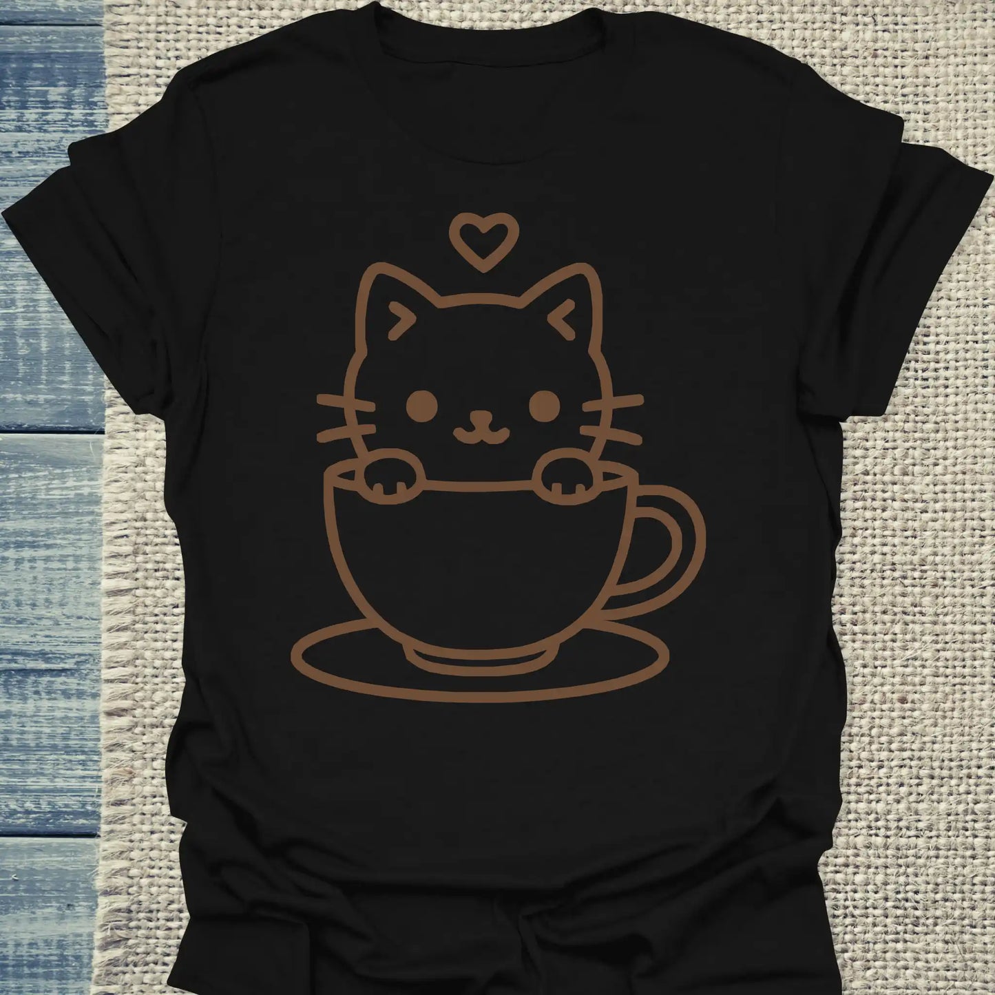 T-Shirt - Katze in Tasse - Unisex - Katze & Kaffee Schwarz