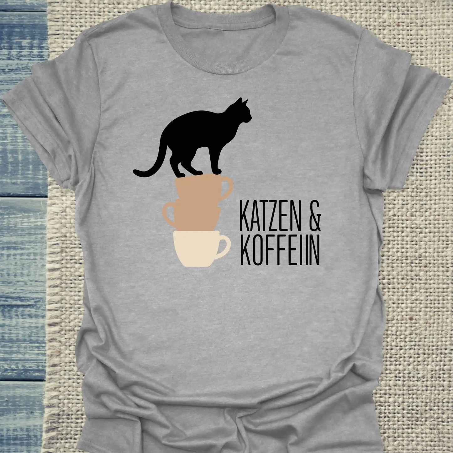 T-Shirt - Katzen & Koffein - Unisex - Katze & Kaffee Grau