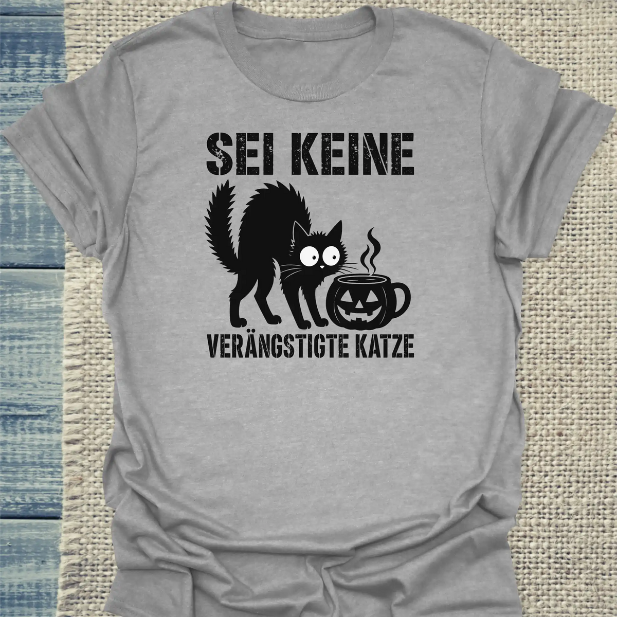 T-Shirt - Keine verängstigte Katze - Unisex - Katze & Kaffee, Halloween Grau