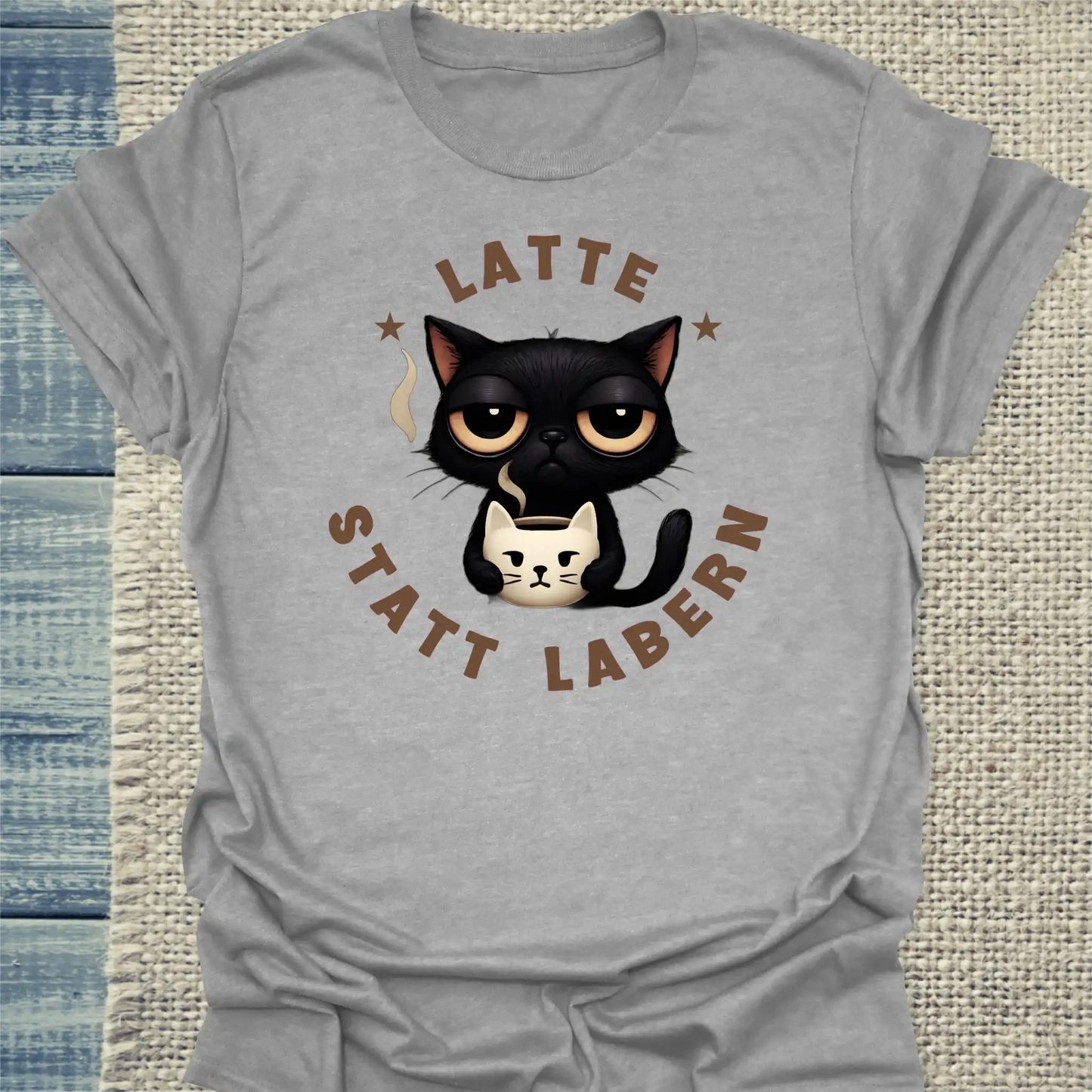 T-Shirt - Latte statt labern - Unisex - Katze, Kaffee Grau