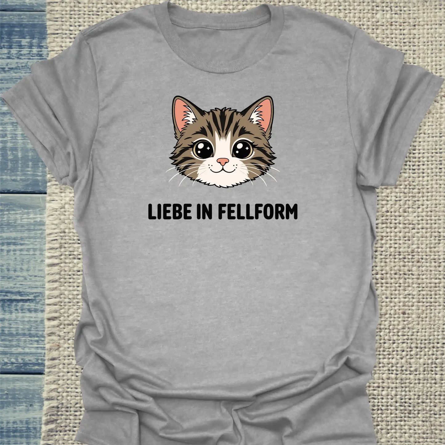 T-Shirt - Liebe in Fellform - Unisex - Katze Grau