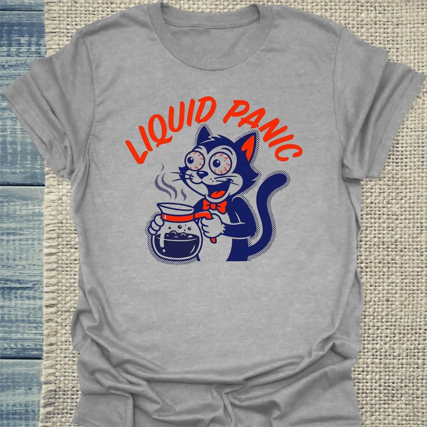 T-Shirt - Liquid Panic - Unisex - Katze & Kaffee Grau