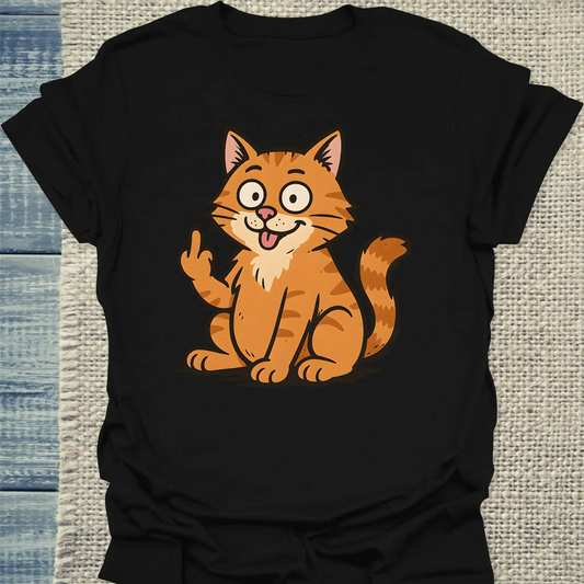 T-Shirt - Lustige Katze zeigt Stinkefinger - Unisex - Katze Schwarz