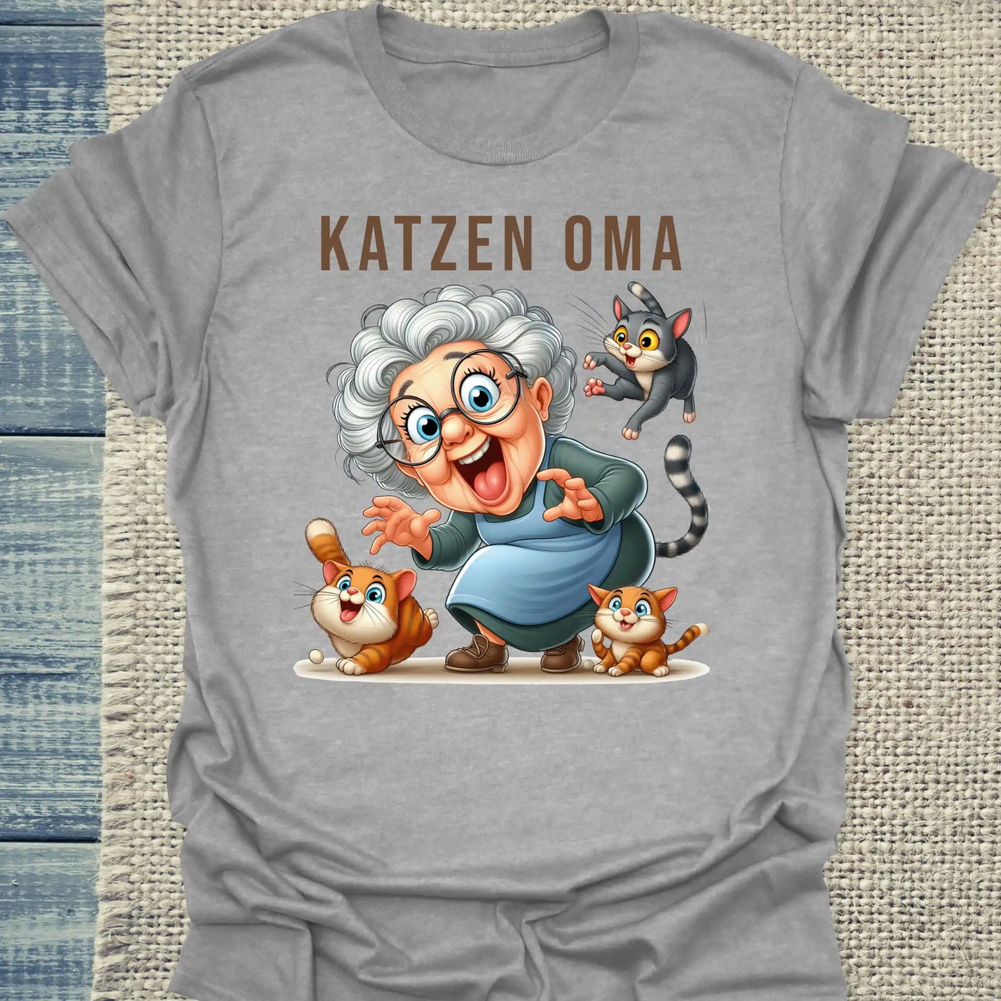 T-Shirt - Lustige Katzen Oma - Unisex - Kaffee, Cat Lady Grau