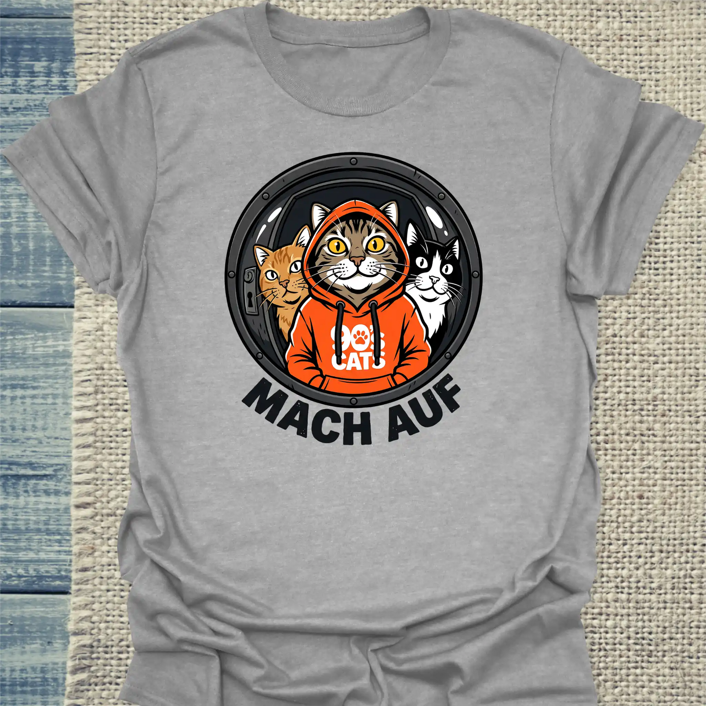T-Shirt - Mach auf - Unisex - Katze, Cat Guy Grau