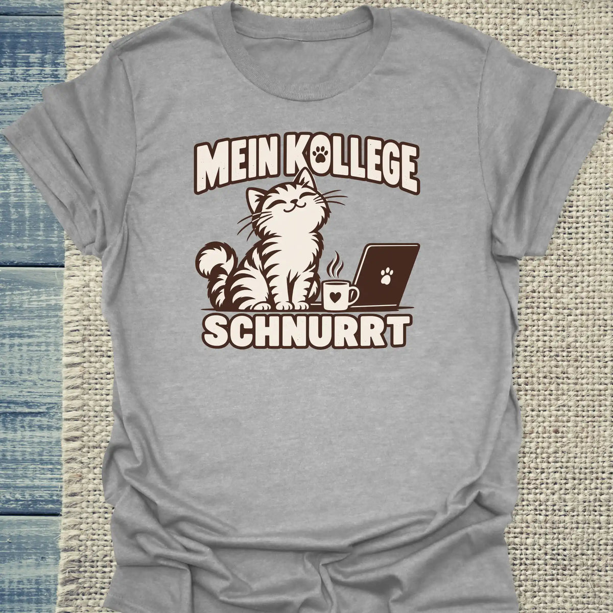 T-Shirt - Mein Kollege schnurrt - Unisex - Katze Grau