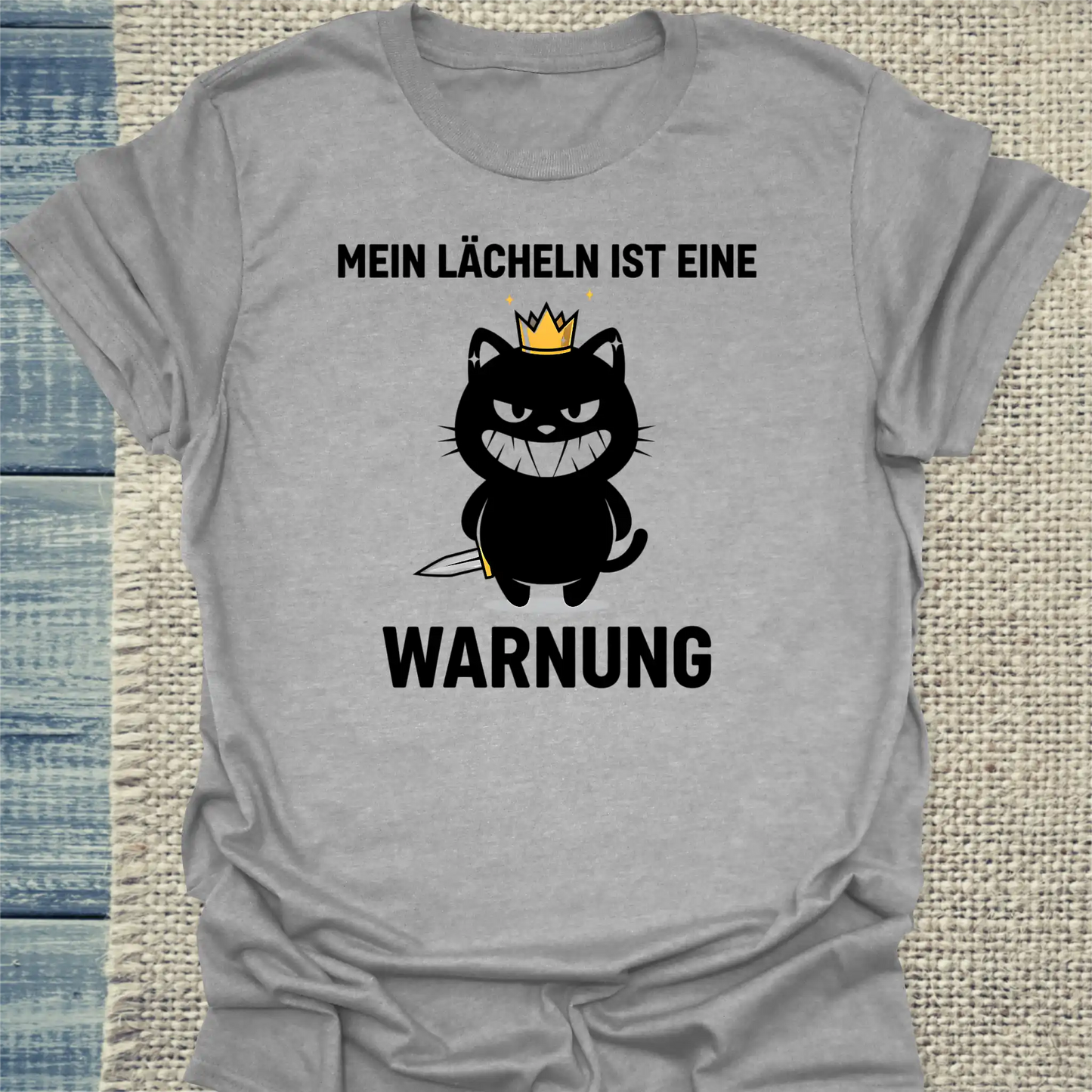 T-Shirt - Mein Lächeln ist eine Warnung - Unisex - Katze Grau
