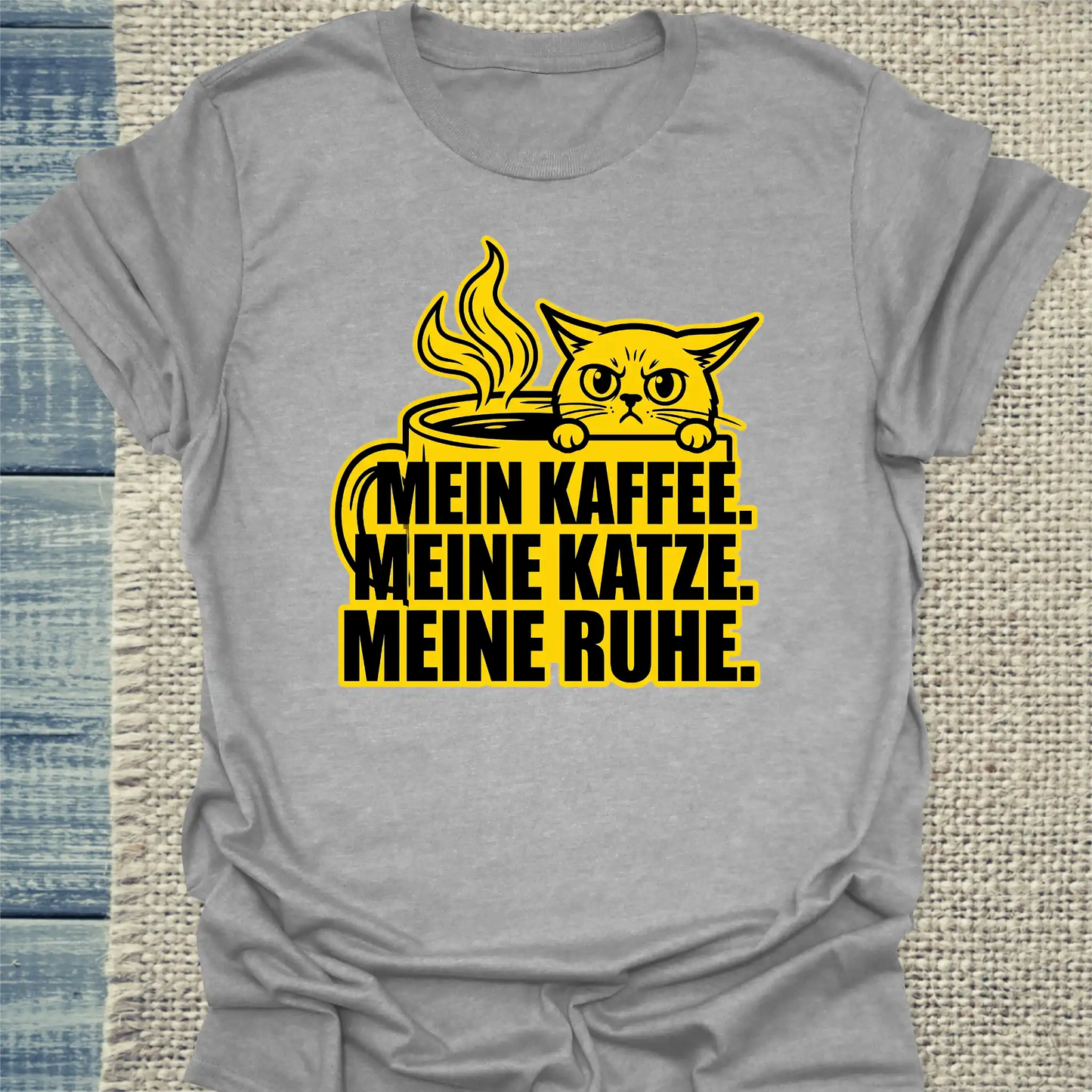 T-Shirt - Meine Ruhe - Unisex - Katze & Kaffee Grau