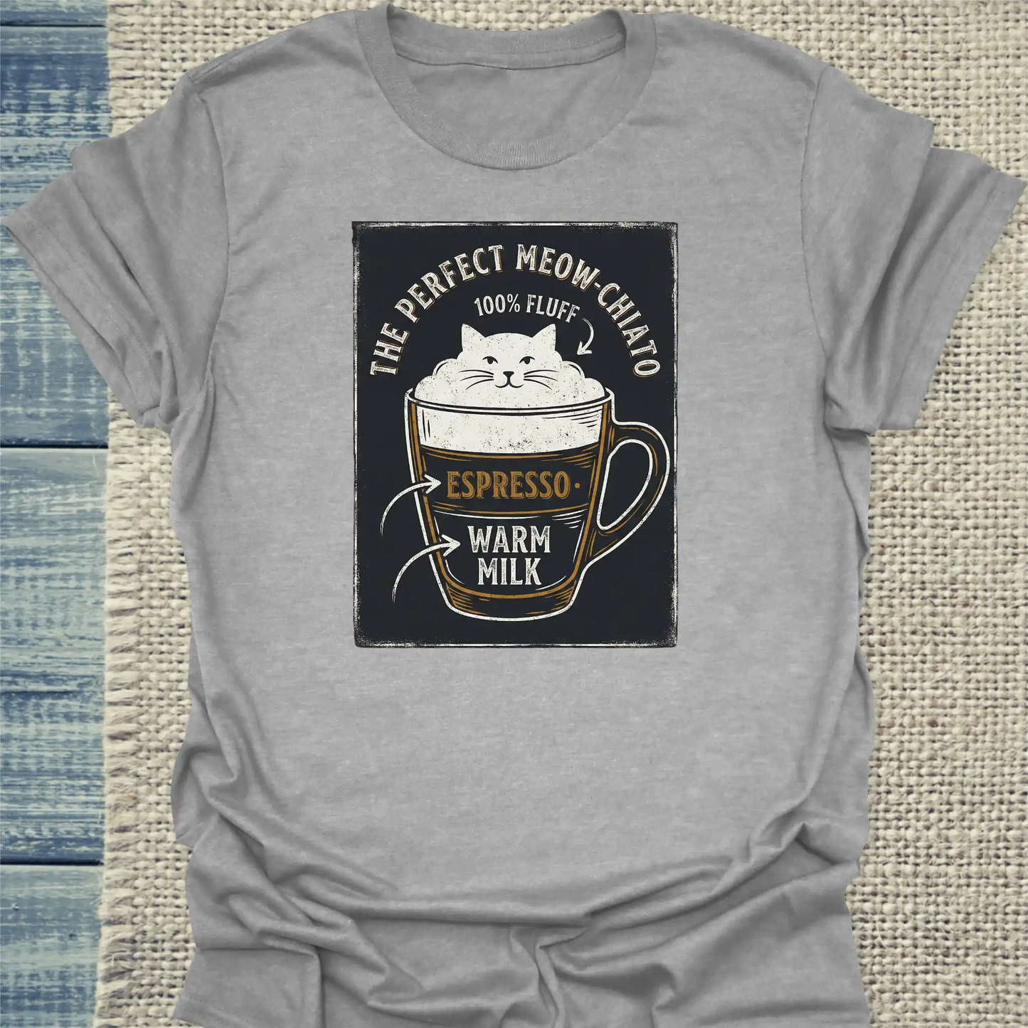 T-Shirt - Miow-Chiato - Unisex - Katze & Kaffee Grau
