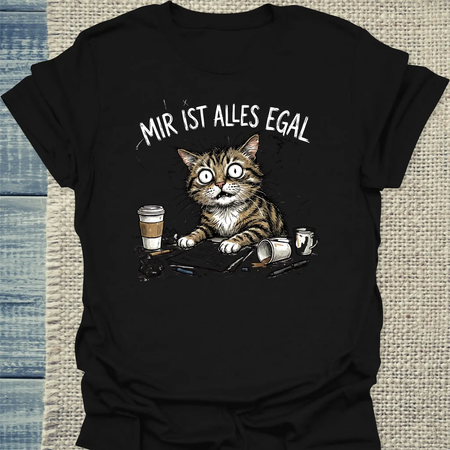 T-Shirt - Mir ist alles egal - Unisex - Katze Schwarz