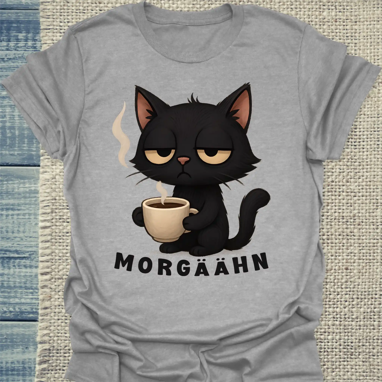 T-Shirt - Morgäähn - Unisex - Katze & Kaffee Grau