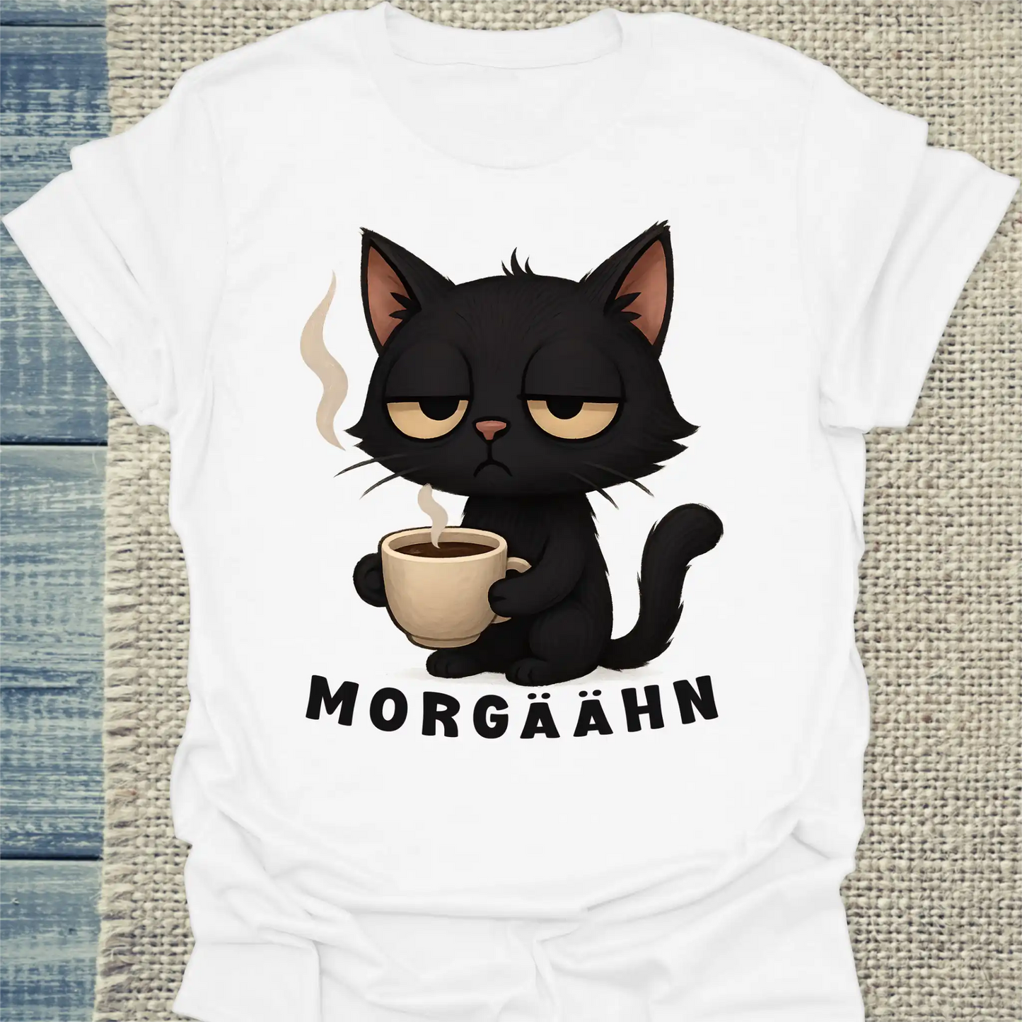 T-Shirt - Morgäähn - Unisex - Katze & Kaffee Weiß