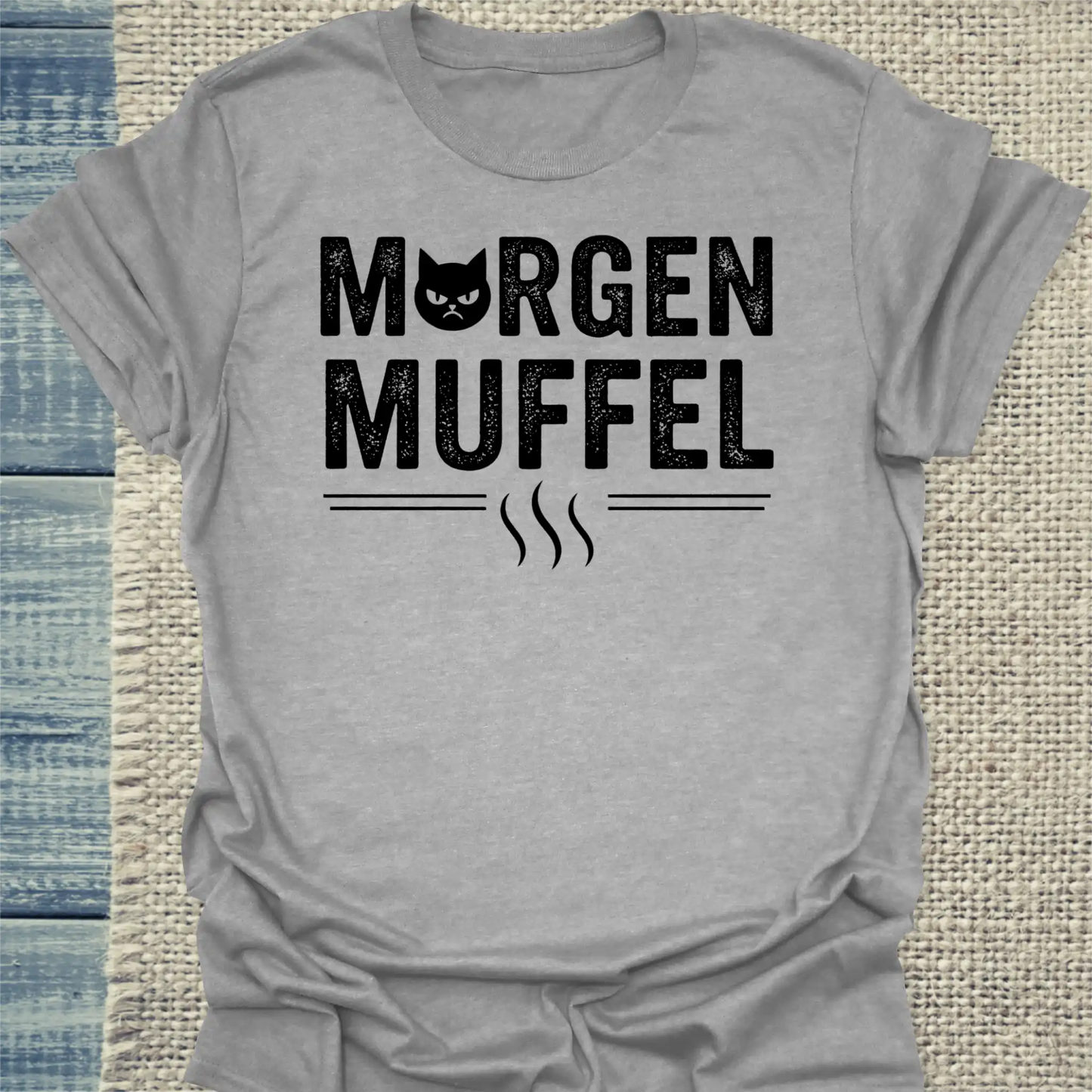 T-Shirt - Morgenmuffel - Unisex - Katze & Kaffee Grau
