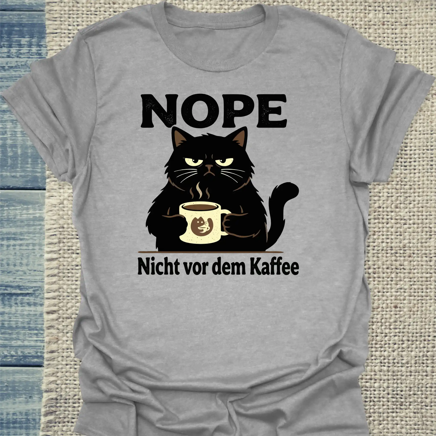 T-Shirt - NOPE - Nicht vor dem Kaffee - Unisex - Katze & Kaffee Grau