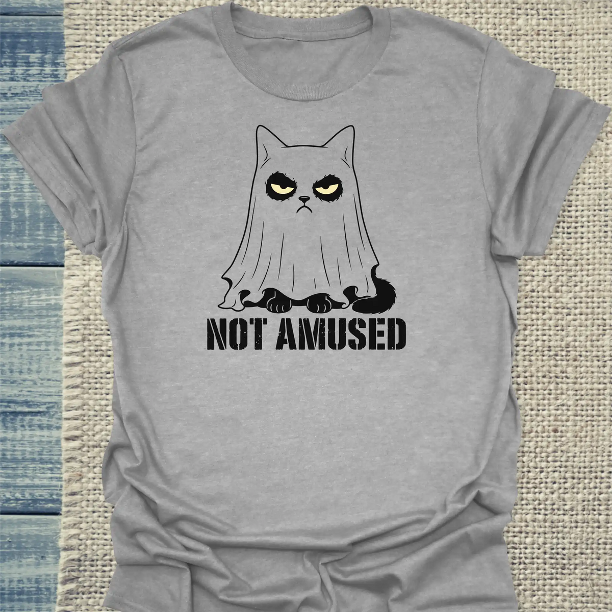 T-Shirt - NOT AMUSED - Unisex - Katze, Halloween Grau