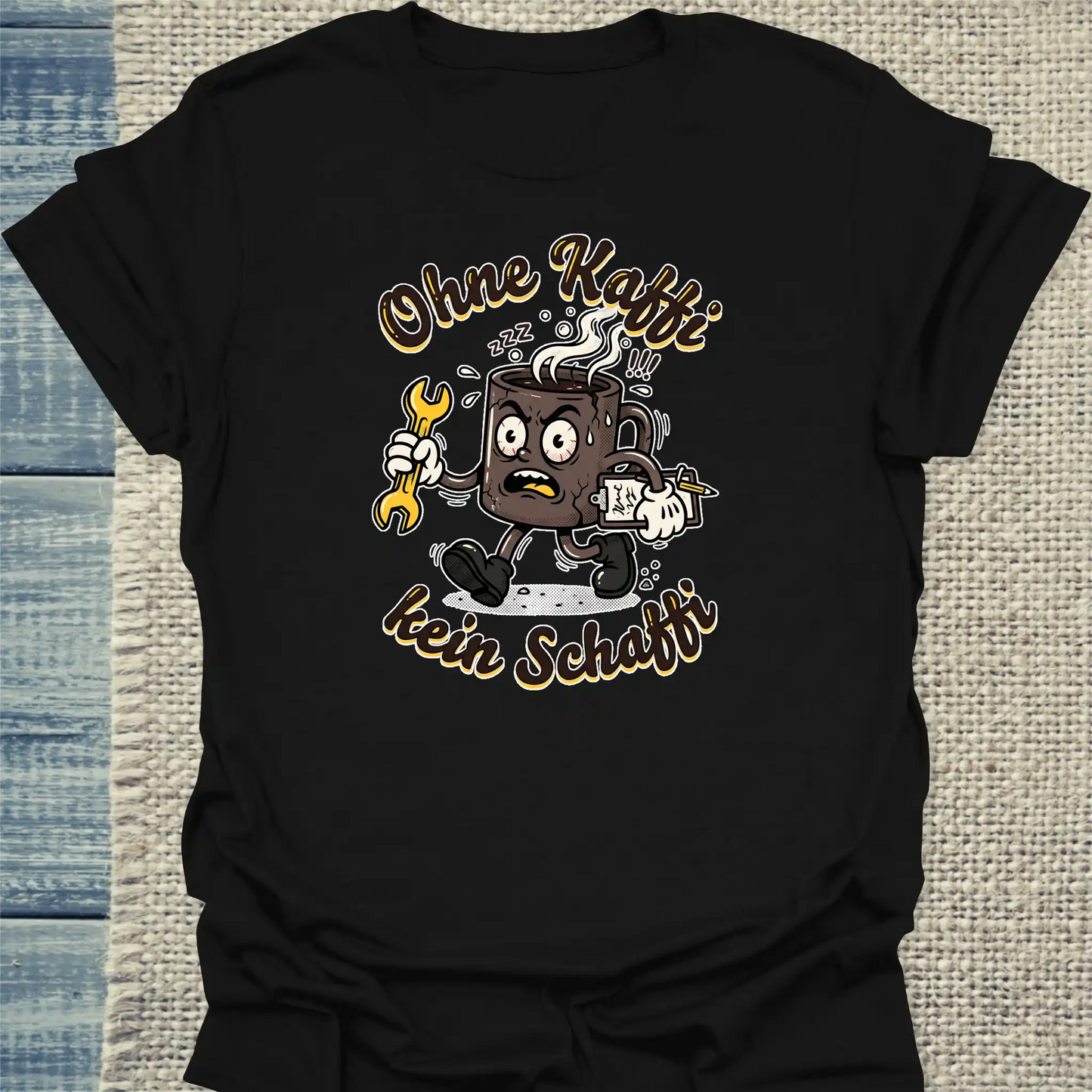 T-Shirt - Ohne Kaffi, kein Schaffi - Unisex - Katze, Sommer Schwarz