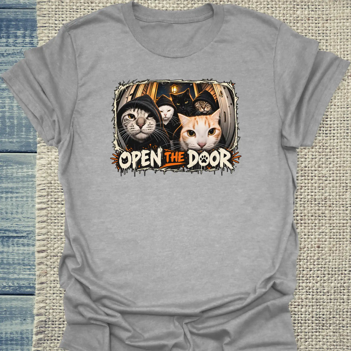T-Shirt - Open - Unisex - Katze, Halloween Grau