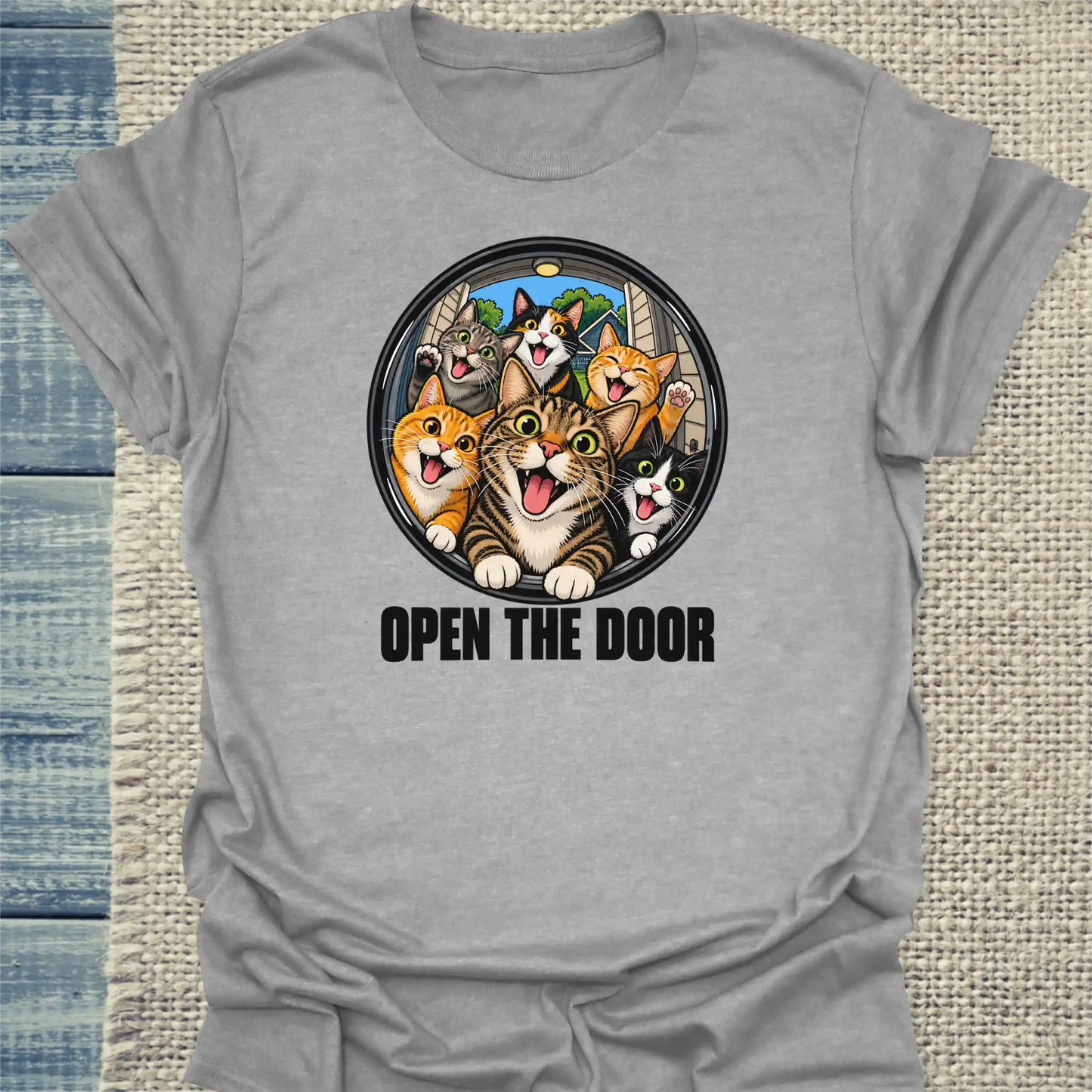 T-Shirt - Open the Door - Unisex - Katze Grau