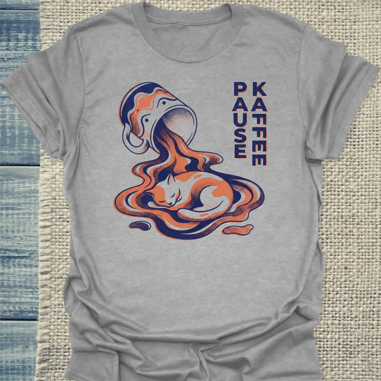 T-Shirt - Pause - Kaffee - Unisex - Katze & Kaffee Grau