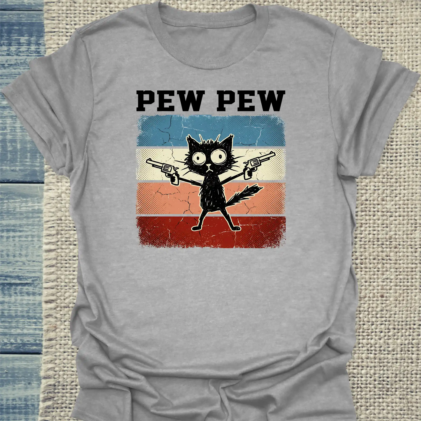 T-Shirt - Pew Pew - Unisex - Katze, Cat Guy Grau