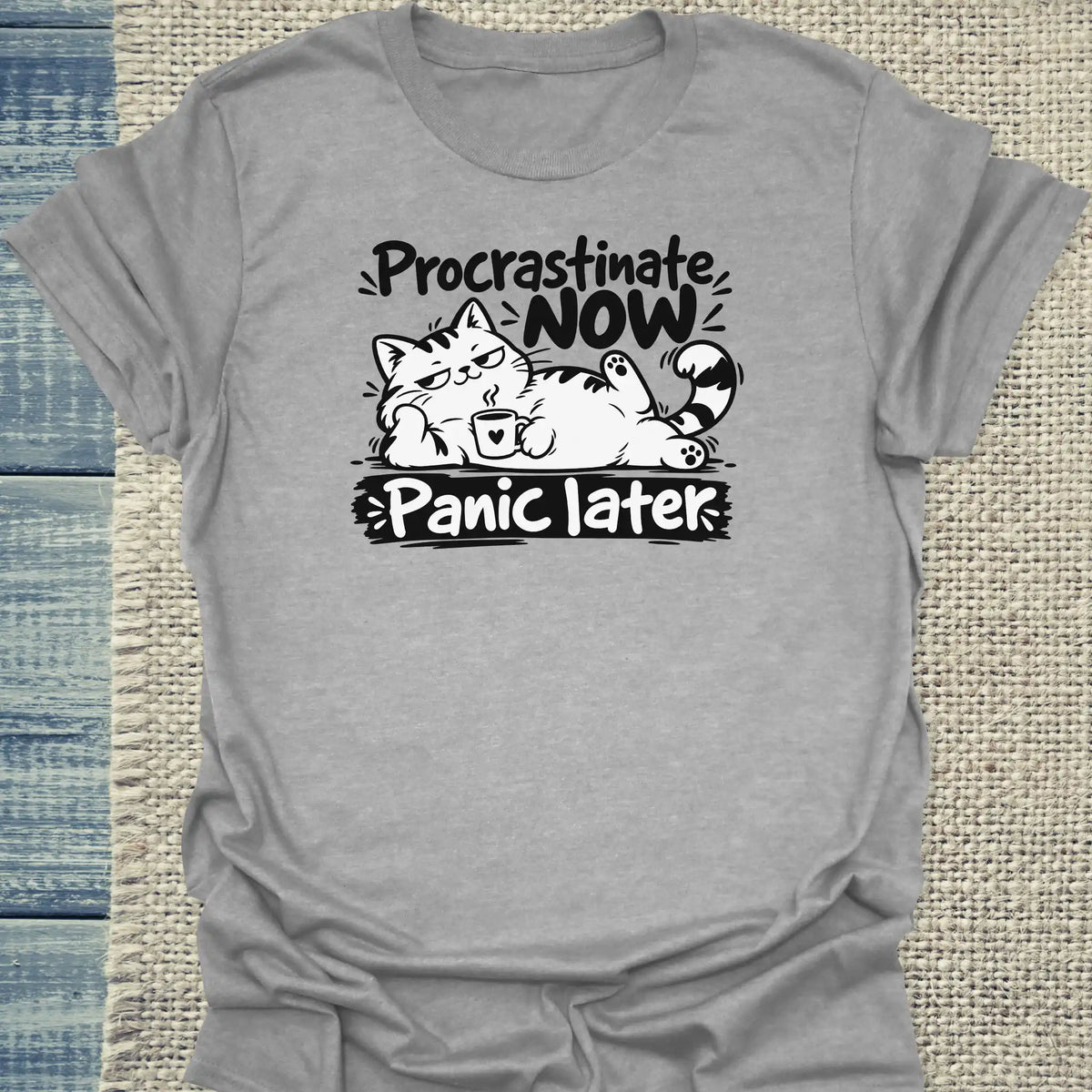 T-Shirt - Procrastinate - Unisex - Katze Grau
