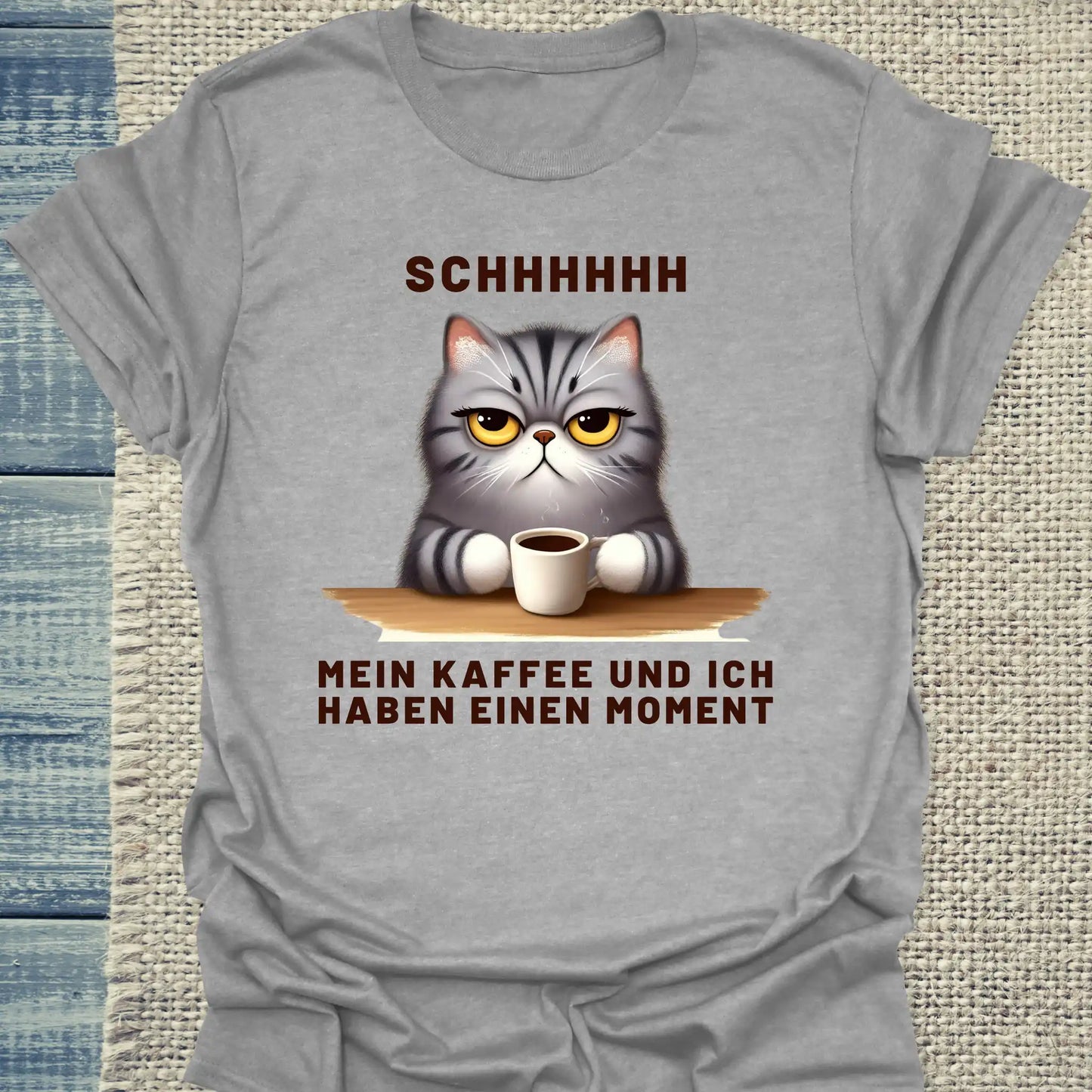 T-Shirt - SCHHHHH - Mein Kaffee und ich haben einen Moment - Unisex - Katze & Kaffee Grau