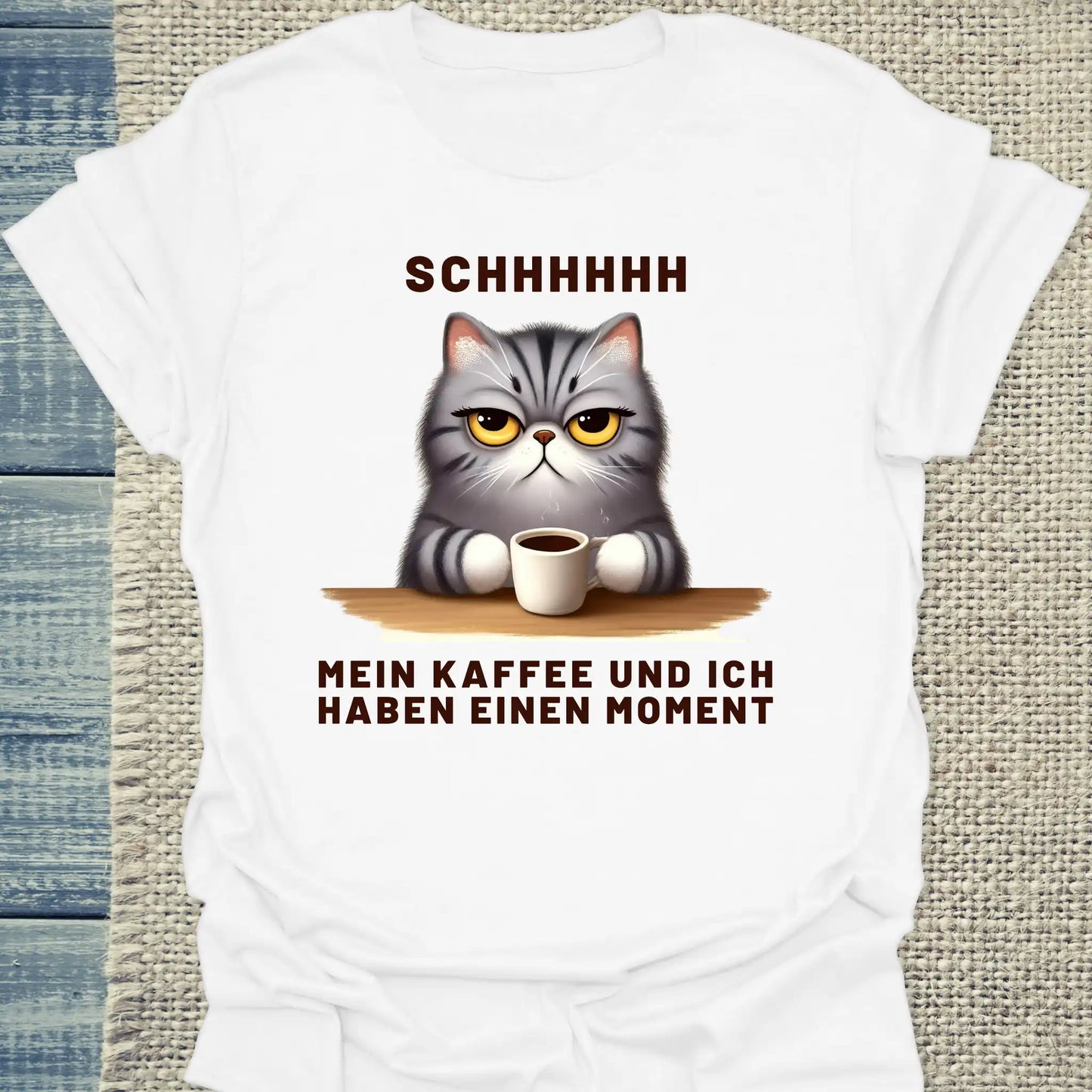 T-Shirt - SCHHHHH - Mein Kaffee und ich haben einen Moment - Unisex - Katze & Kaffee Weiß