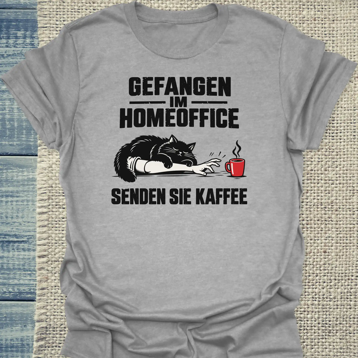 T-Shirt - Senden Sie Kaffee - Unisex - Katze & Kaffee Grau