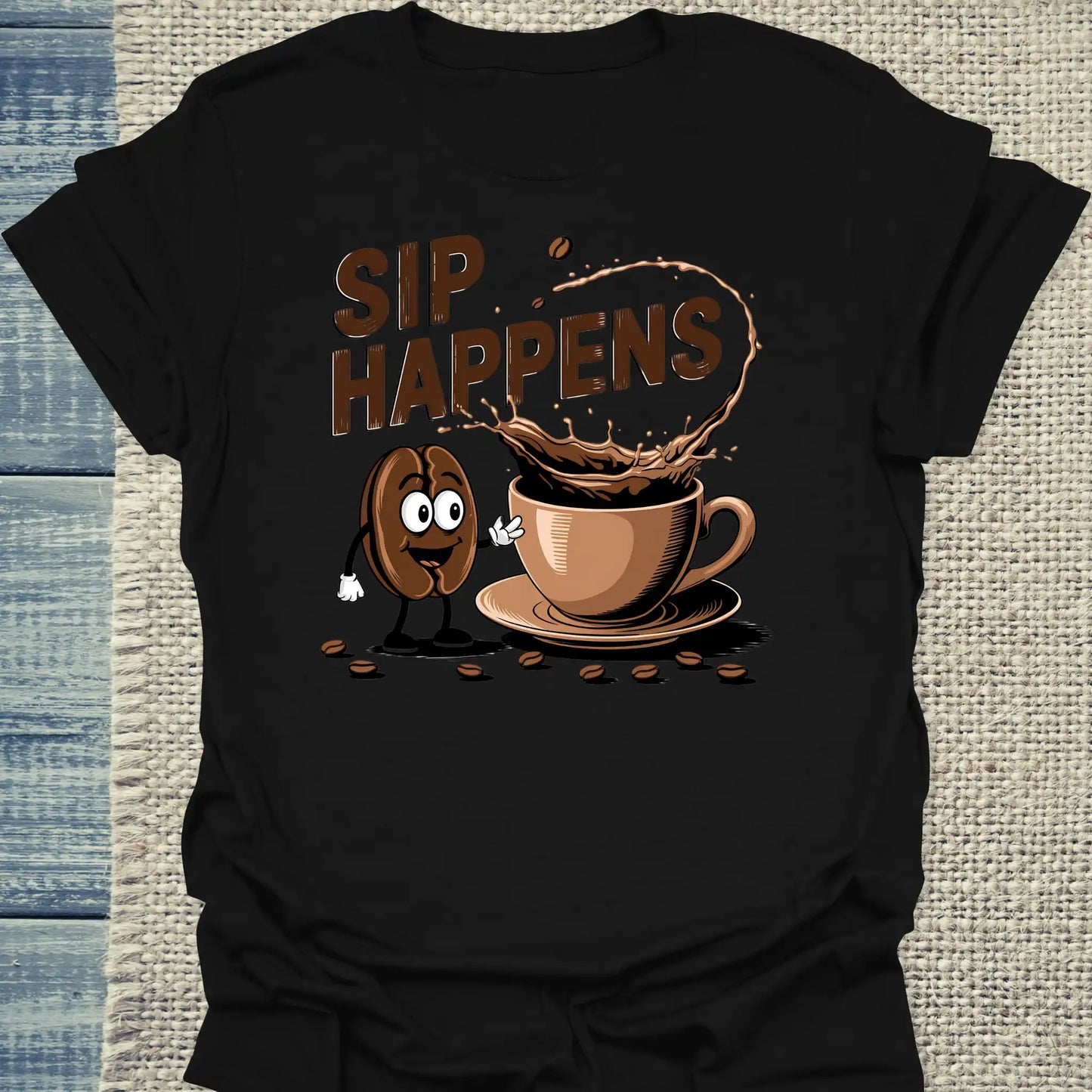 T-Shirt - Sip Happens - Unisex - Kaffee Schwarz