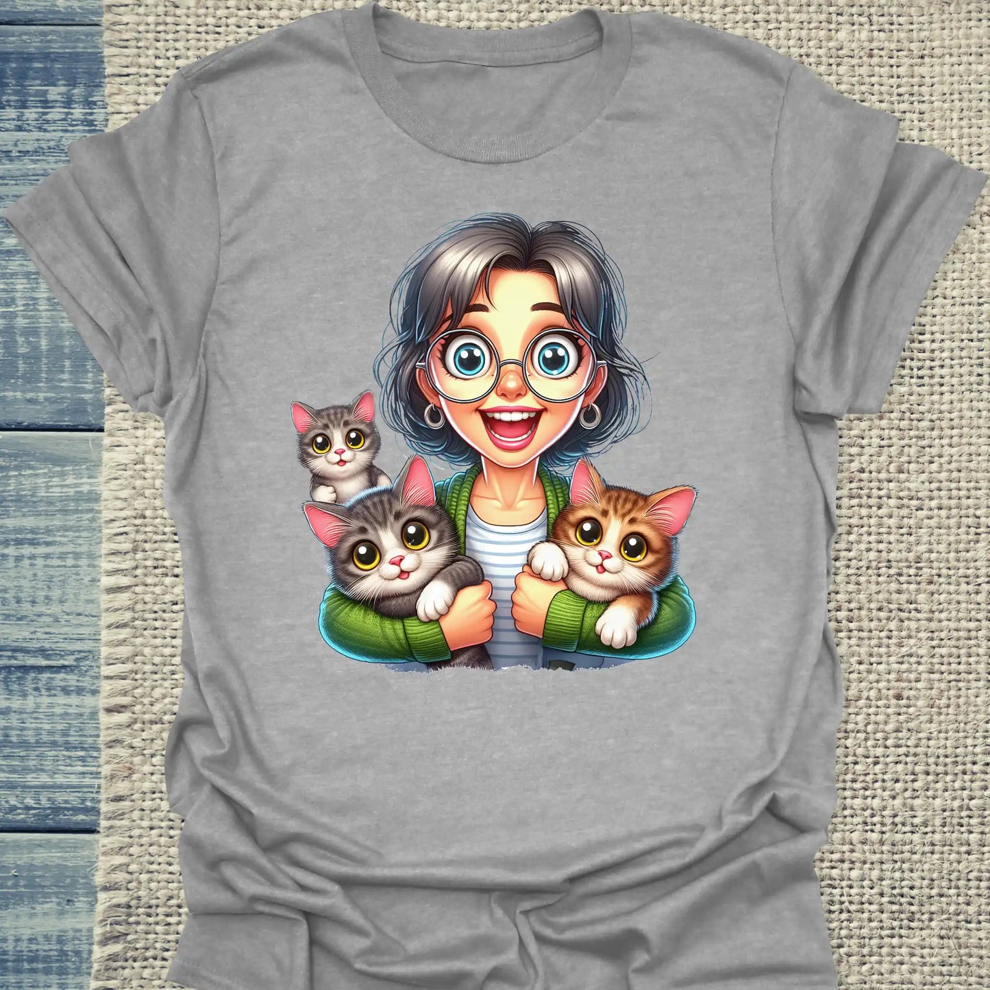 T-Shirt - Stolze Katzen Mama - Unisex - Kaffee, Cat Lady Grau