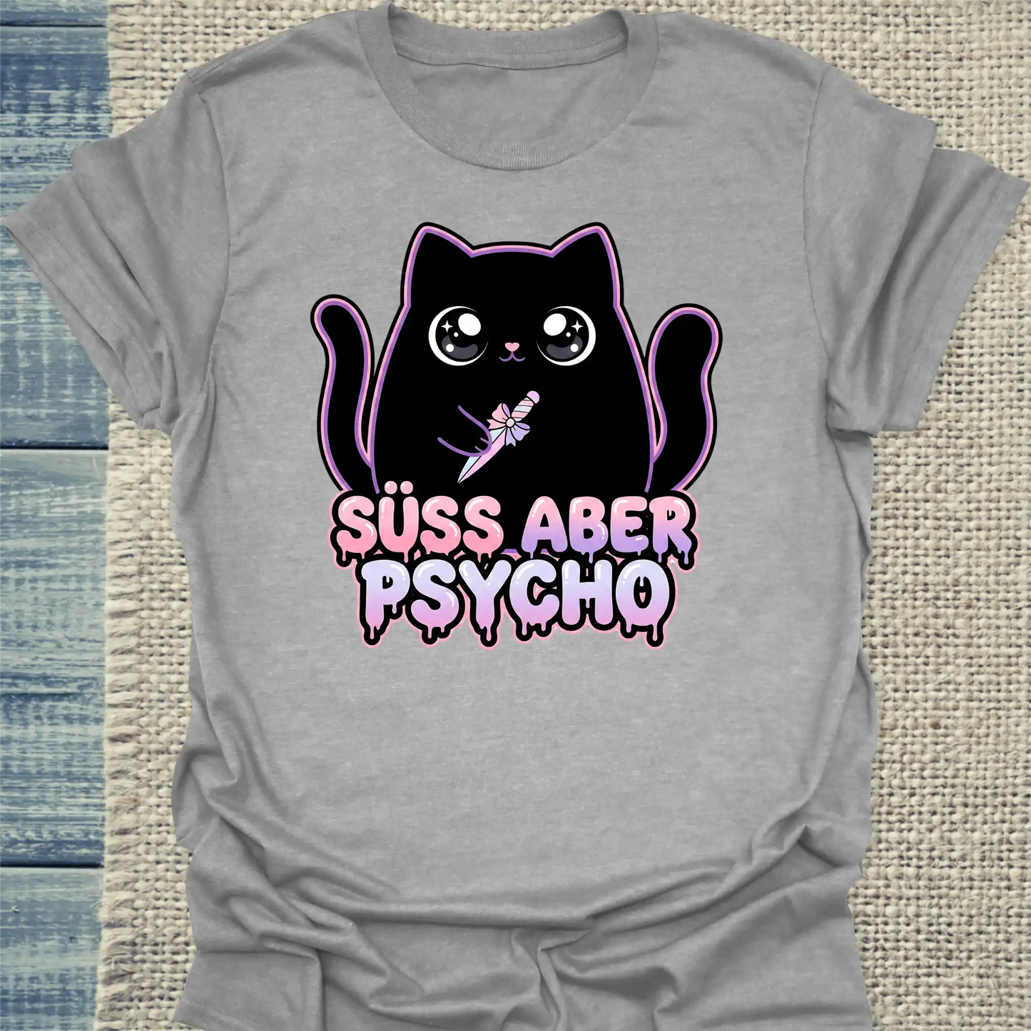 T-Shirt - Süß aber Psycho - Unisex - Katze Grau
