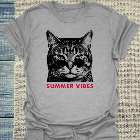 T-Shirt - Summer Vibes Streetwear - Unisex - Katze, Sommer Grau