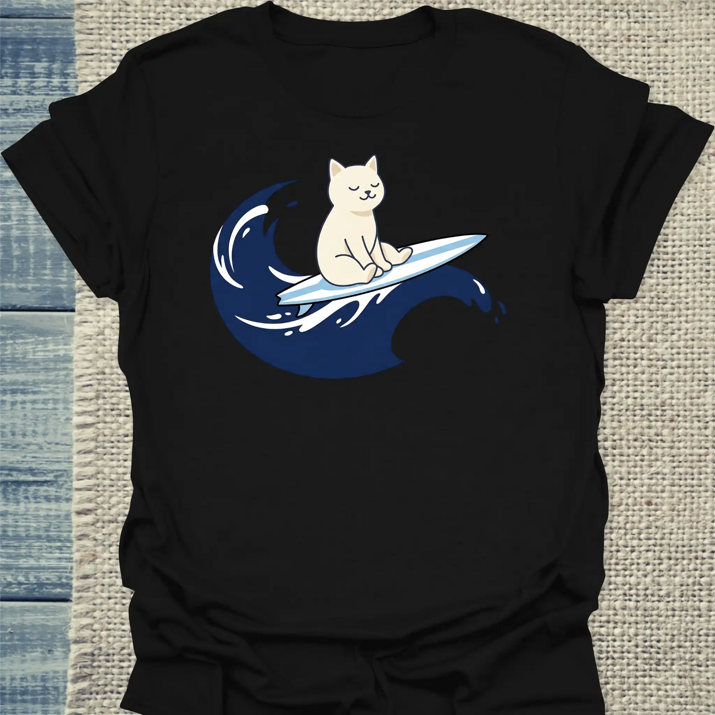 T-Shirt - Surfing Cat - Unisex - Katze Schwarz