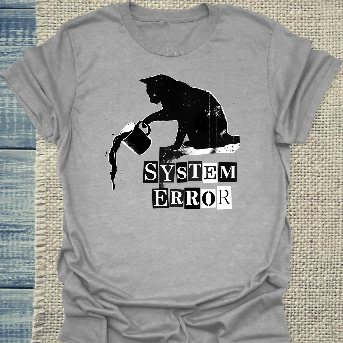 T-Shirt - System Error - Unisex - Katze & Kaffee Grau