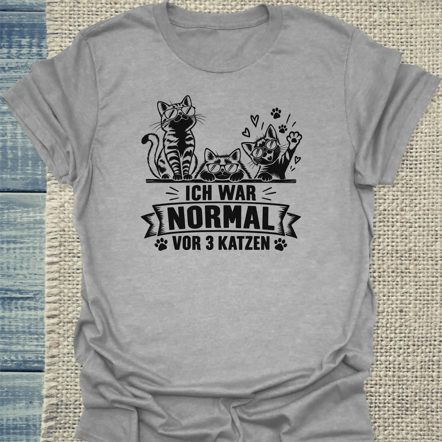 T-Shirt - Vor 3 Katzen - Unisex - Katze Grau