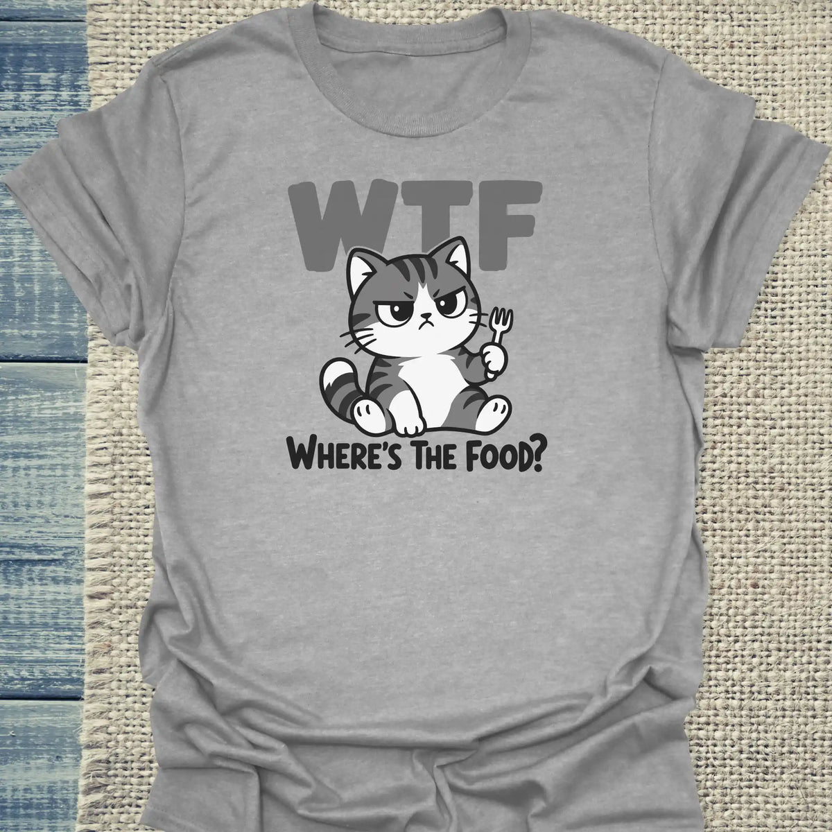 T-Shirt - Where is the Food - Unisex - Katze Grau
