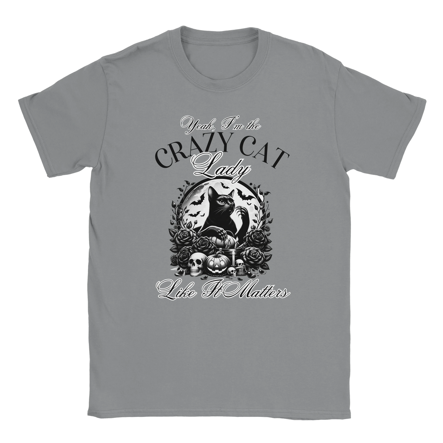 T-Shirt - Yeah - I'm the crazy cat lady - Unisex - Kaffee, Cat Lady Grau