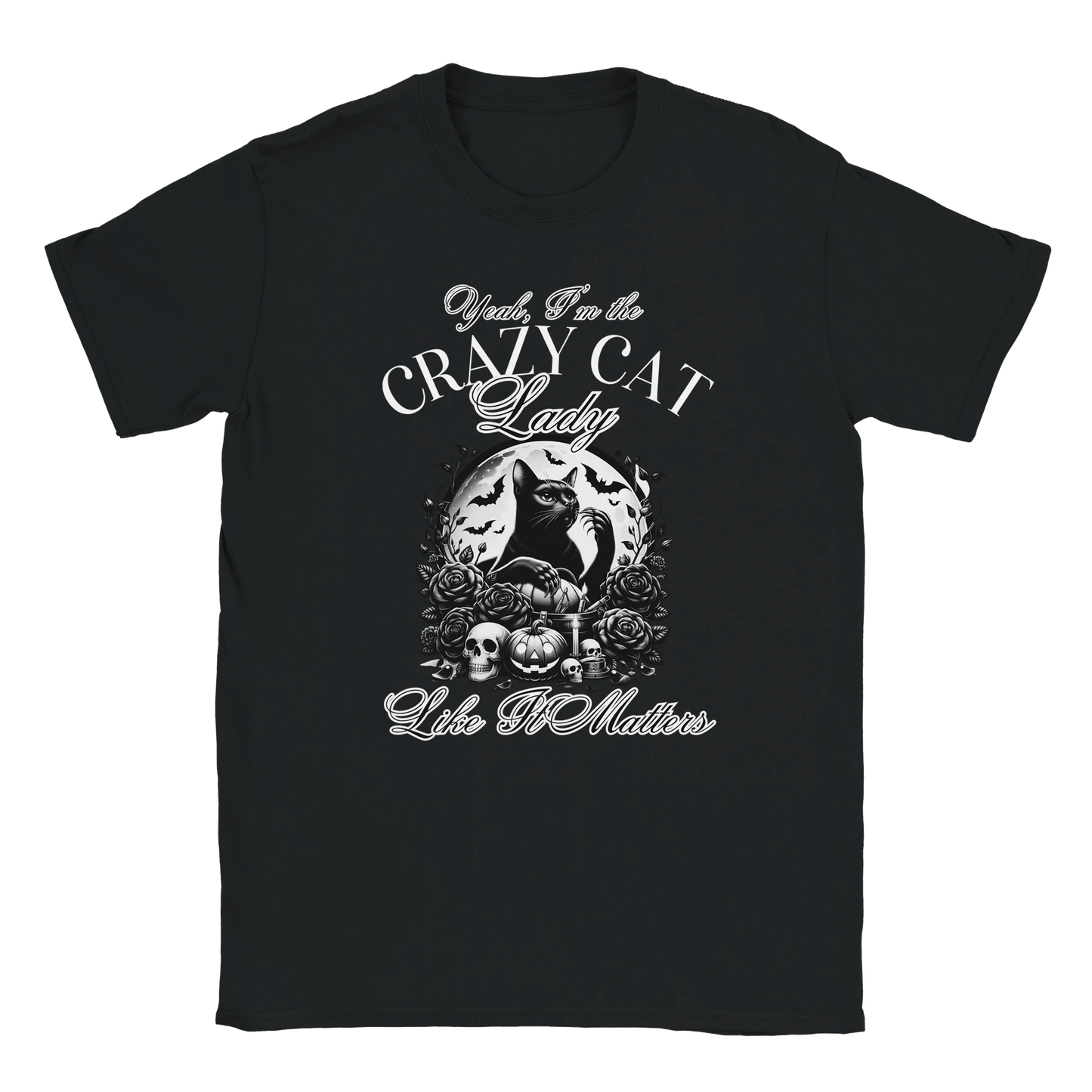 T-Shirt - Yeah - I'm the crazy cat lady - Unisex - Kaffee, Cat Lady Schwarz