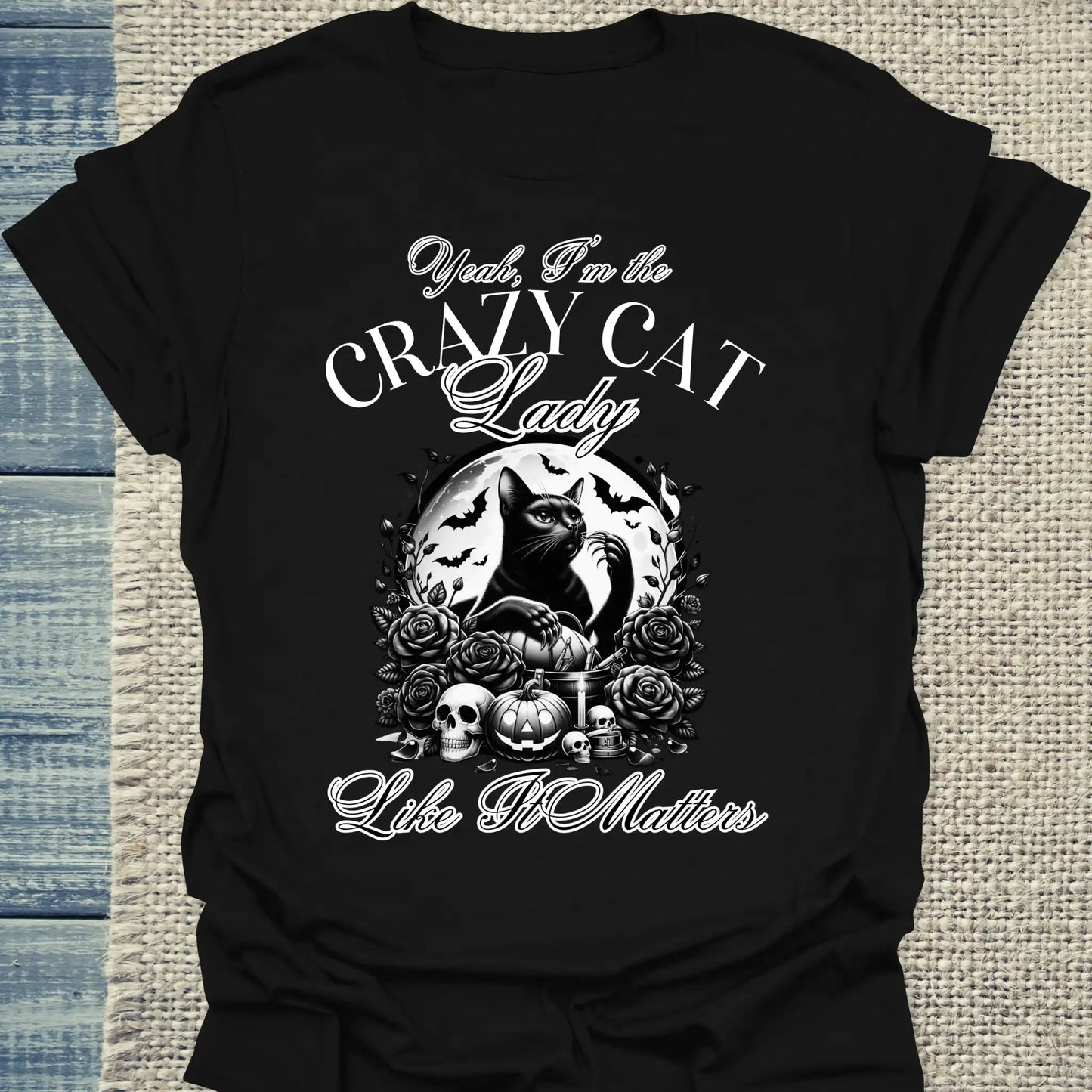 T-Shirt - Yeah - I'm the crazy cat lady - Unisex - Kaffee, Cat Lady Schwarz