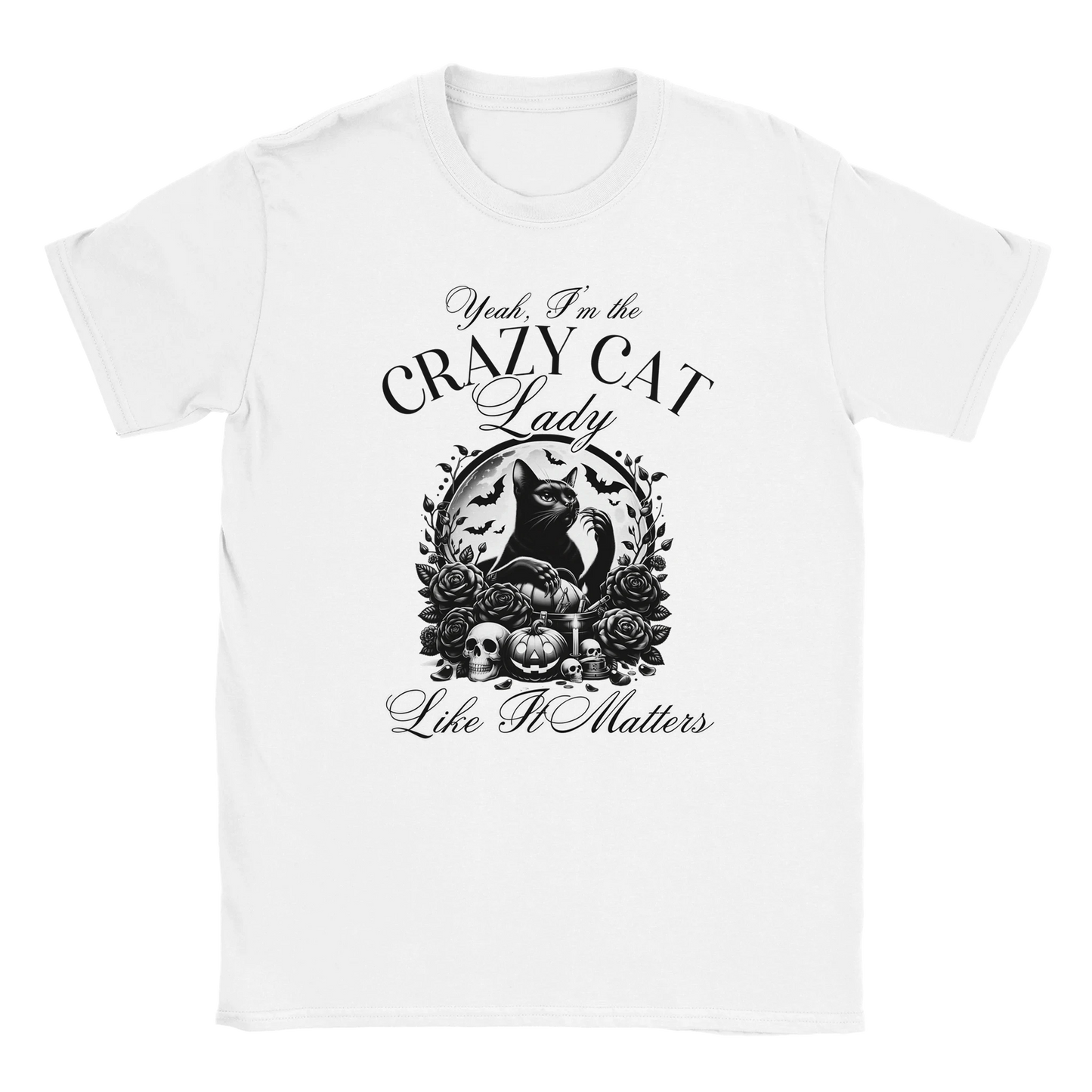 T-Shirt - Yeah - I'm the crazy cat lady - Unisex - Kaffee, Cat Lady Weiß