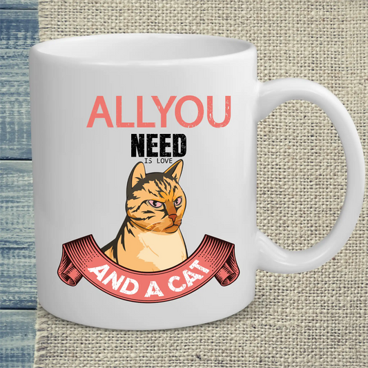 Tasse 325ml - All you need is love and a cat - Katze
