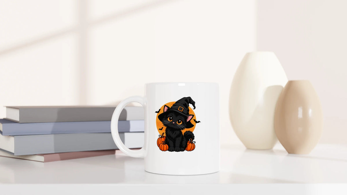 Tasse 325ml - Black Cat And Pumpkins - Katze, Halloween
