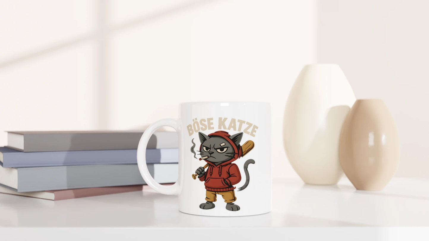 Tasse 325ml - Böse Katze mit Baseballschläger - Katze