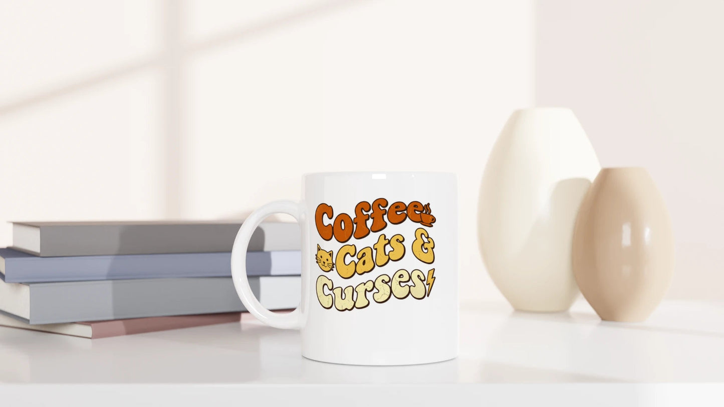 Tasse 325ml - Coffee, Cats & Curses - Katze & Kaffee