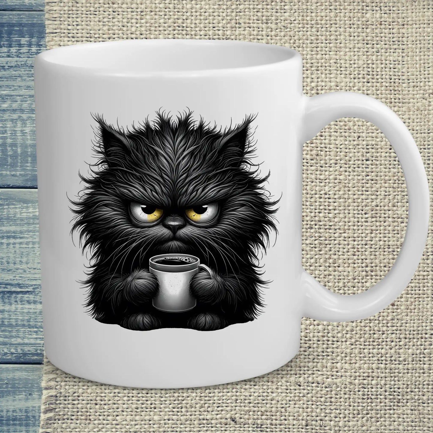 Tasse 325ml - Grantige Katze mit Kaffee - Katze & Kaffee