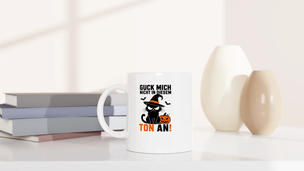 Tasse 325ml - Guck mich nicht - Halloween - Katze, Halloween