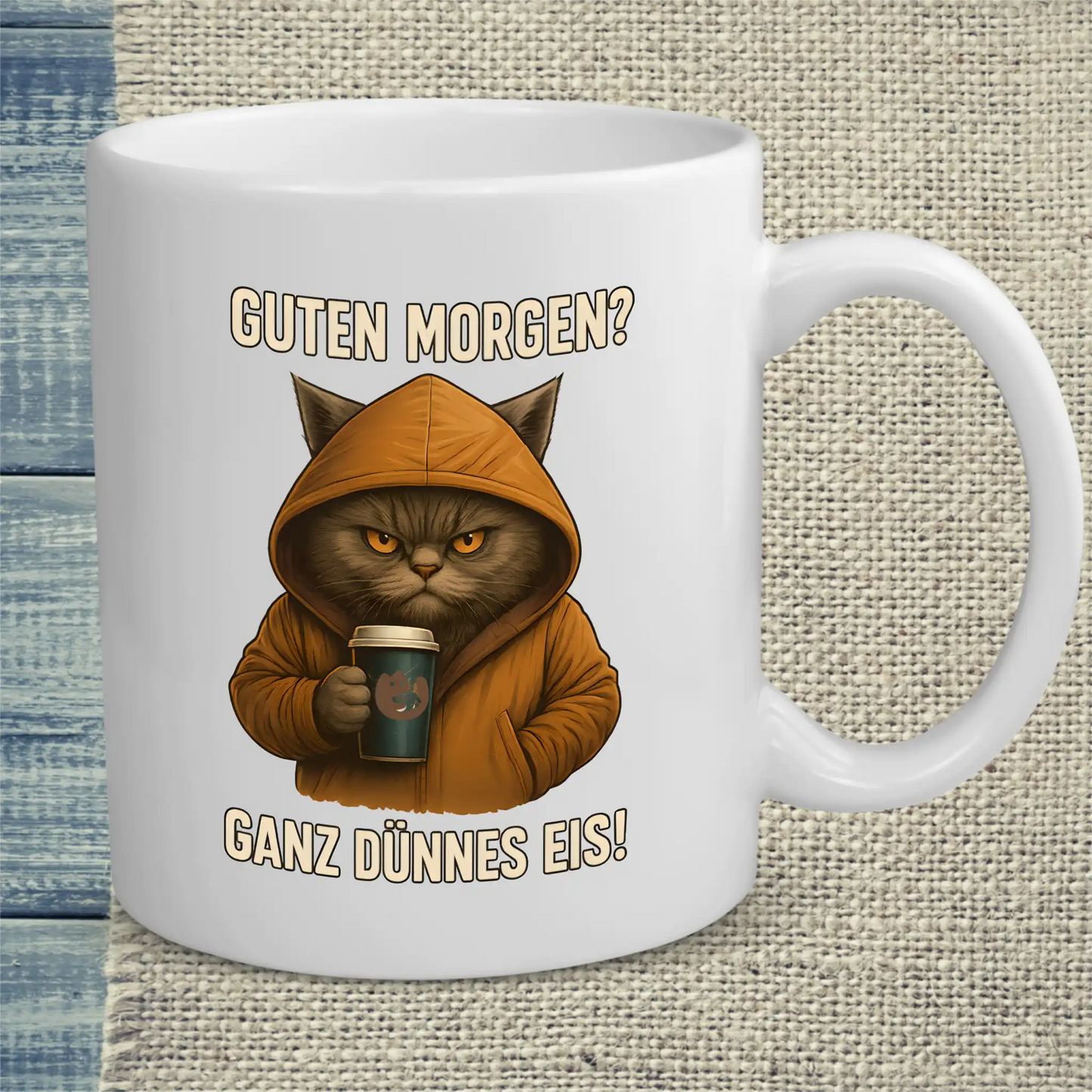 Tasse 325ml - Guten Morgen? Ganz dünnes Eis! - Katze, Kaffee